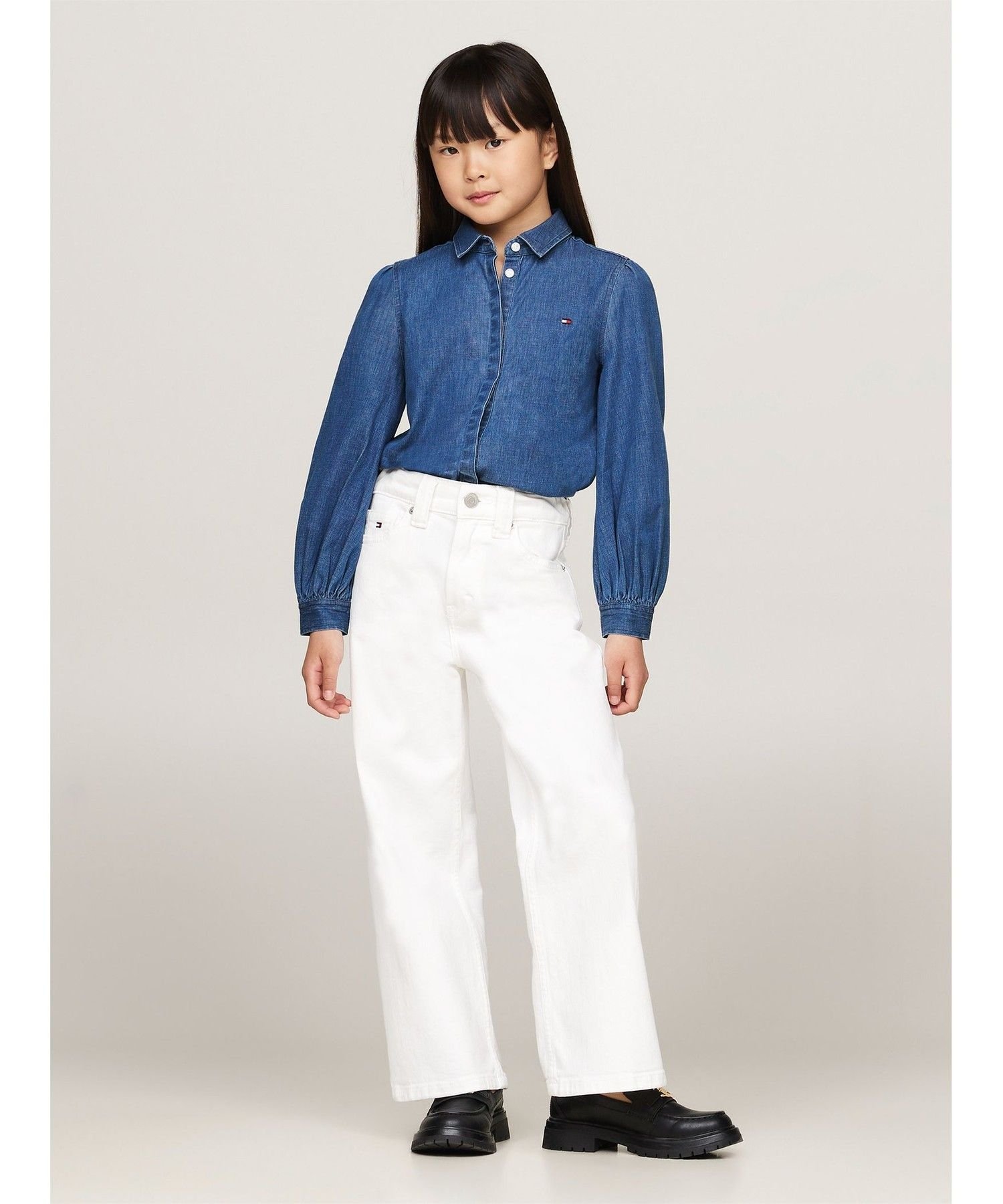 (K) Джинсовая рубашка с длинным рукавом TOMMY HILFIGER GIRLS из эластичного денима, Blue — фото 3