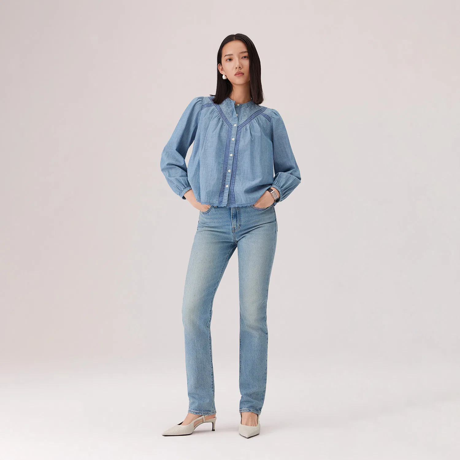 Джинсы Wedgie Slim Levis, Light Blue — фото 4