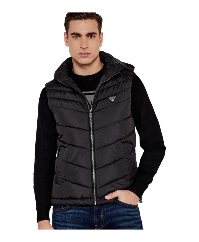 

Стеганый жилет без рукавов - черный капюшон Guess, черный