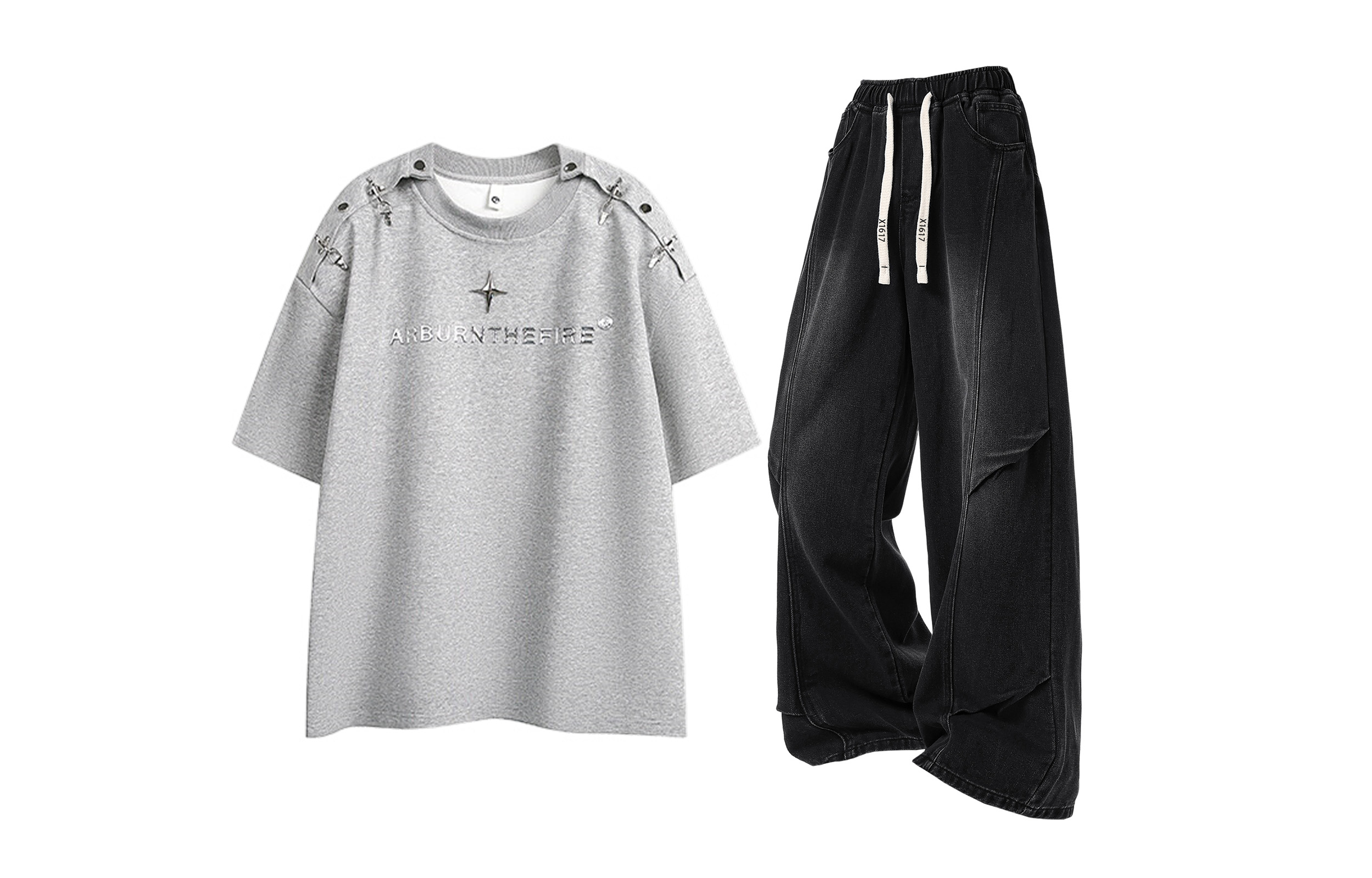 

Повседневный спортивный свитер с круглой горловиной Unisex Moderate X1617, heather серый short-sleeved+черный jeans