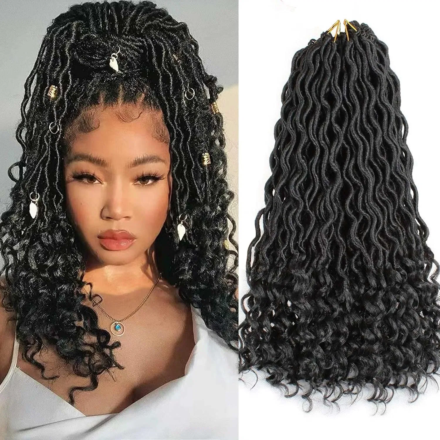 Искусственные дреды Xtrend Goddess Faux Locs с волнистыми концами, 18 дюймов, 6 упаковок Xtrend, 1B#