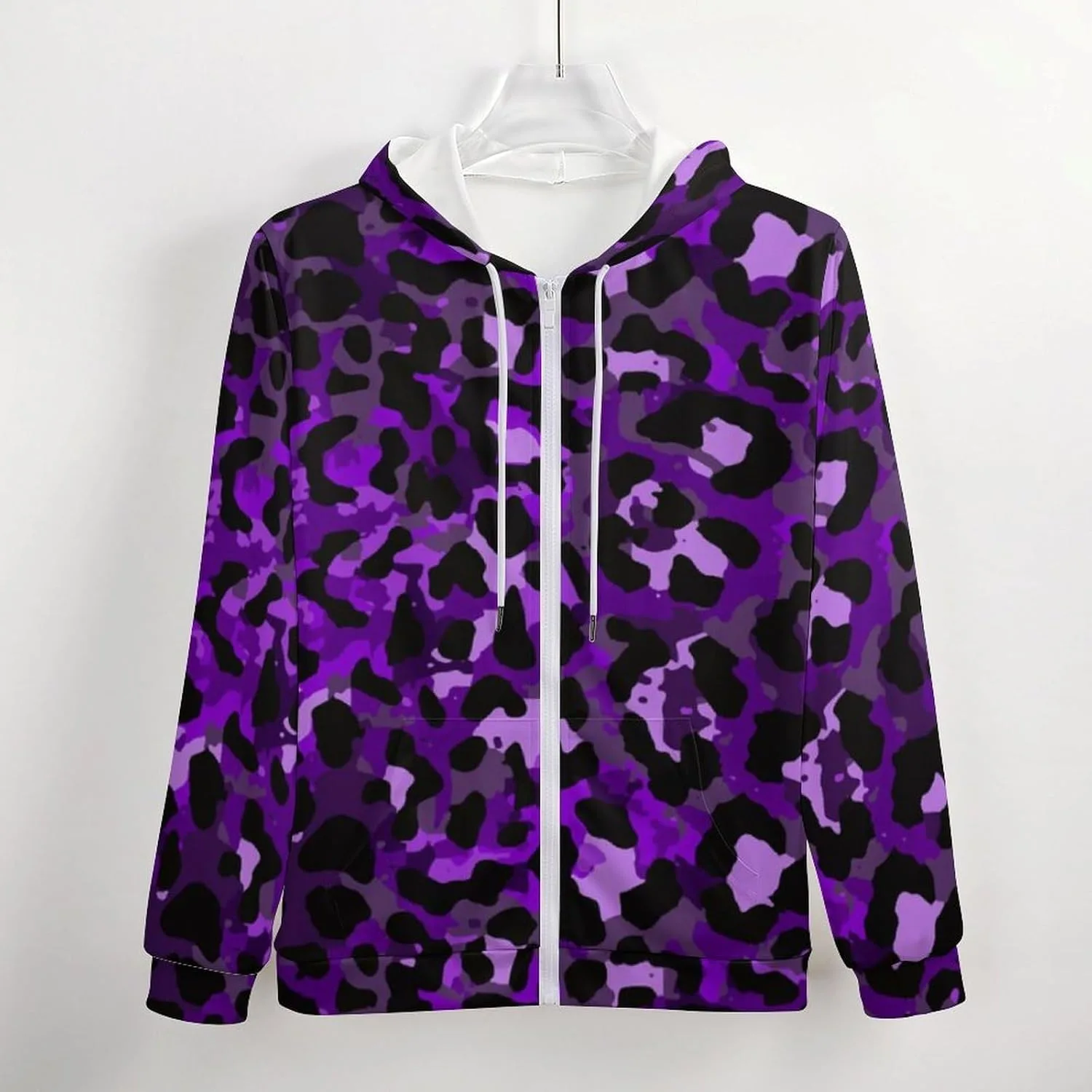 Худи с леопардовым принтом Purple Leopard Print, застежка-молния, оверсайз — фото 4