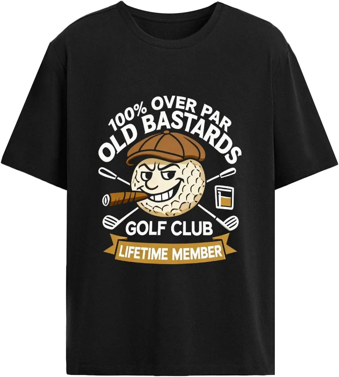 Футболка "Old Bastards Golf Club" 100% Over Par, член клуба на всю жизнь Generic, черный