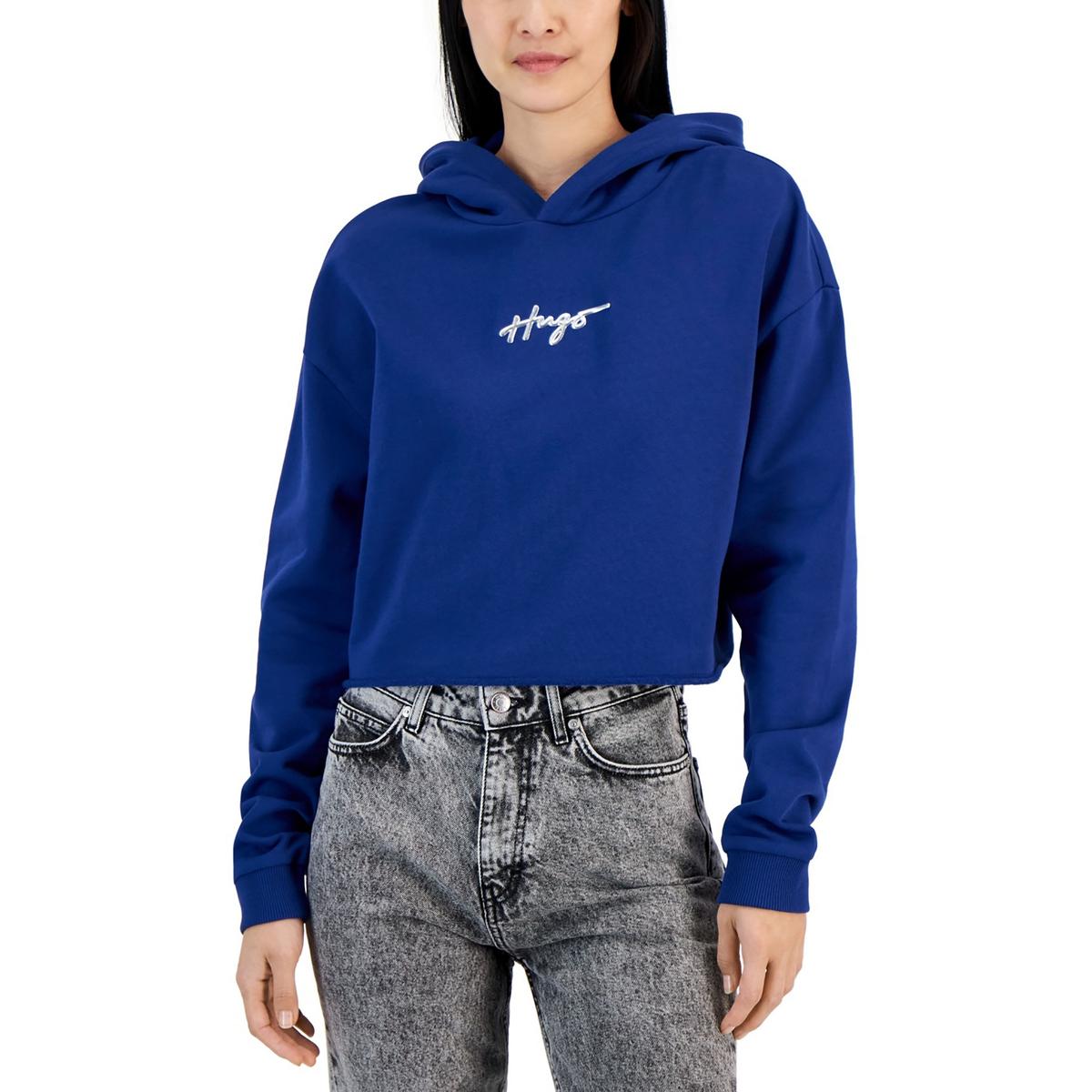 

Женская укороченная толстовка с логотипом Hugo Boss, цвет medium blue