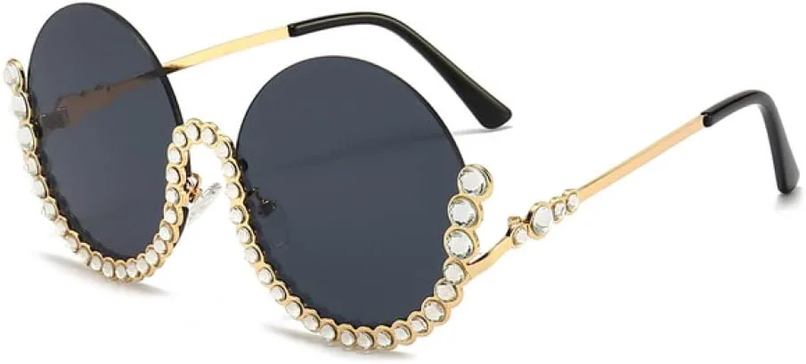 

Винтажные круглые солнцезащитные очки с бриллиантами для женщин, полуовальные, с кристаллами, в стиле ретро, ​​солнцезащитные очки со стразами XLUMIO, C1