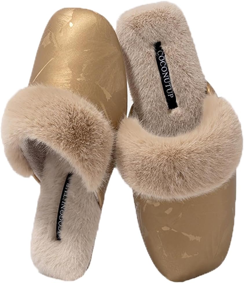 

Меховые тапочки на флисовой подкладке для женщин и мужчин. Роскошные теплые зимние тапочки с меховой отделкой. Элегантные домашние тапочки Yafirgeer, коричневый
