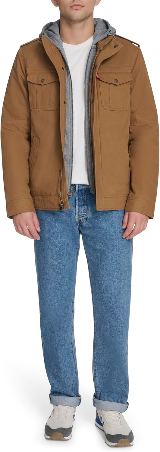 Мужская военная куртка Levi's из стираного хлопка с капюшоном (стандартные размеры, большие и высокие), Brown Soft Cotton — фото 2