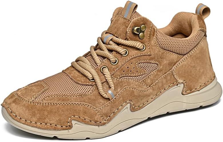 

Мужские ортопедические кожаные походные туфли без застежек, мужские повседневные кожаные ручной работы лоферы с поддержкой свода стопы, водонепроницаемые, противоскользящие, дышащие походные туфли Lhyxu, коричневый