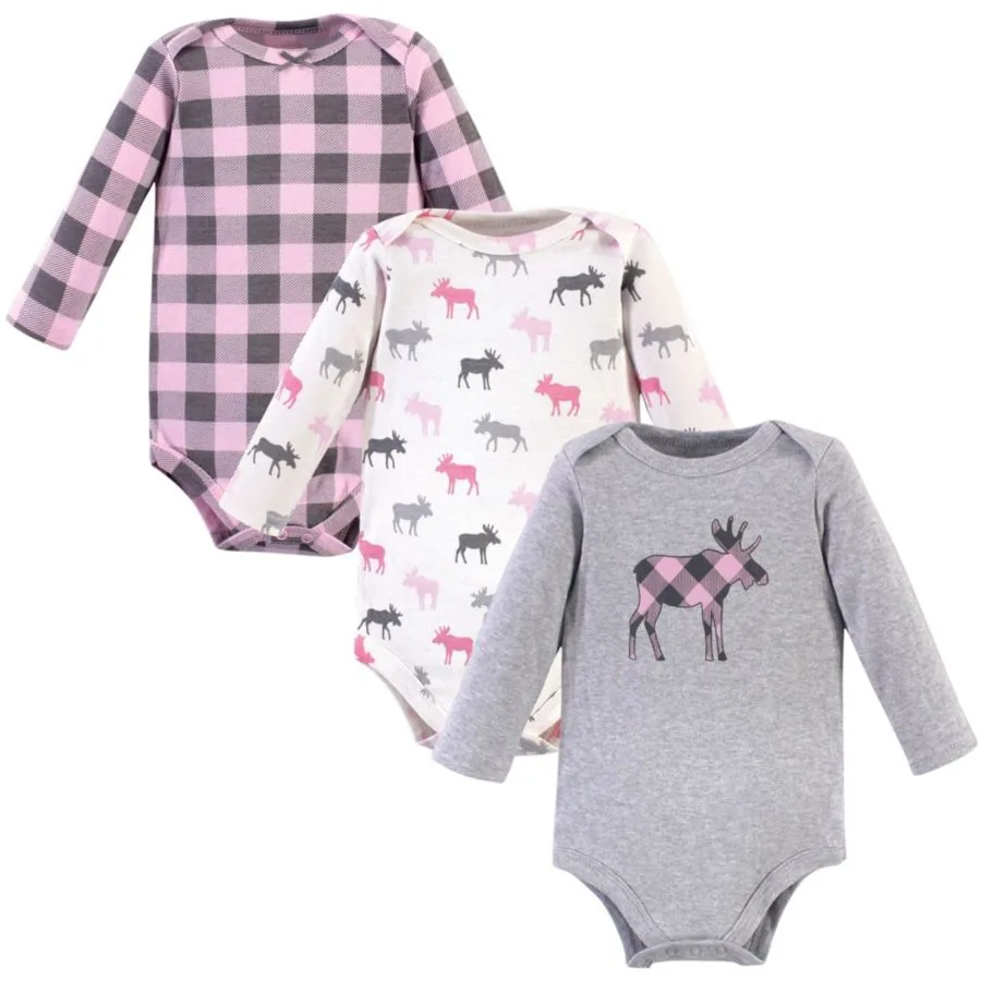 Комплект из 3 хлопковых боди с длинными рукавами Hudson Baby, розовый moose