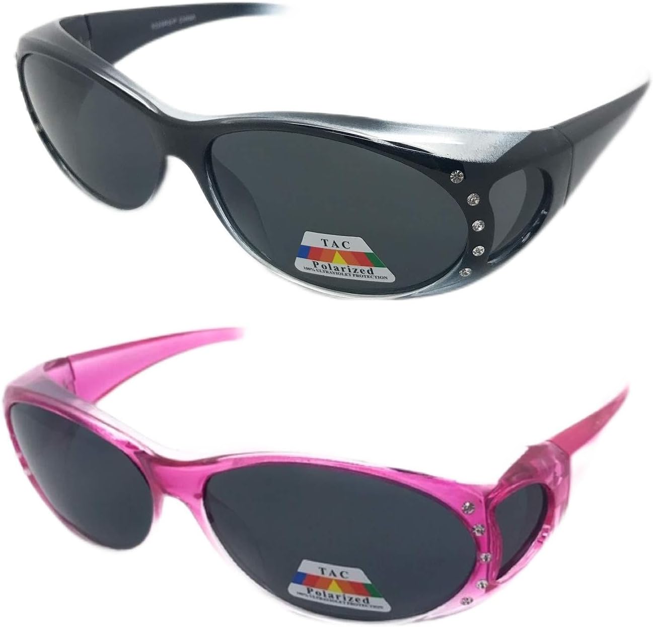 

2 пары, подходят для ношения поверх солнцезащитных очков с поляризованными линзами, обеспечивают 100% защиту от УФ-излучения и подходят для ношения поверх очков с диоптриями, размер 60 мм MyUV, Black & Purple