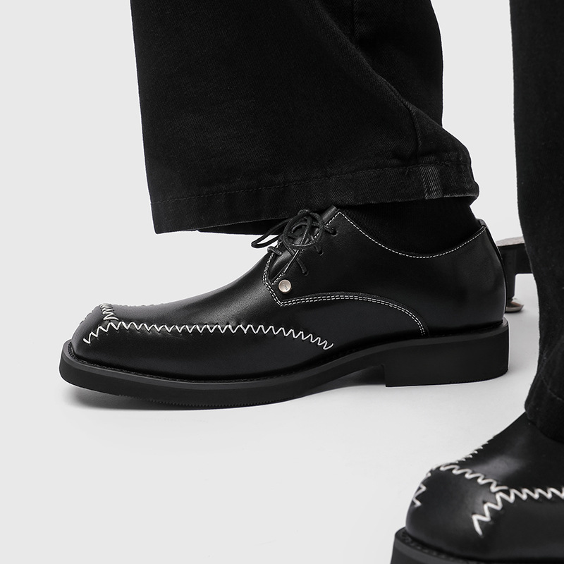 WEISHIBANGWEI Повседневные кожаные туфли мужские черные с потайным клином, цвет Black Hidden Wedge — фото 4