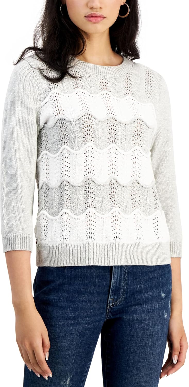 

Женский хлопковый свитер Tommy Hilfiger с рукавами 3/4, Pearl Heather Grey/Ivory