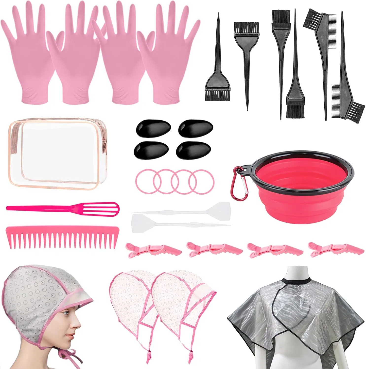 Набор для окрашивания волос из 32 предметов Dintstyle, Pink