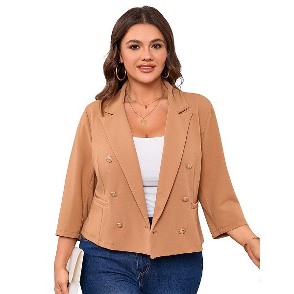 

Женский блейзер плюс сайз с длинным рукавом и золотыми пуговицами Boddysize, Khaki