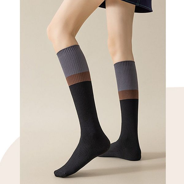 

2 пары разноцветных высоких ребристых носков с эластичной посадкой Anna-Kaci, Gray Beige