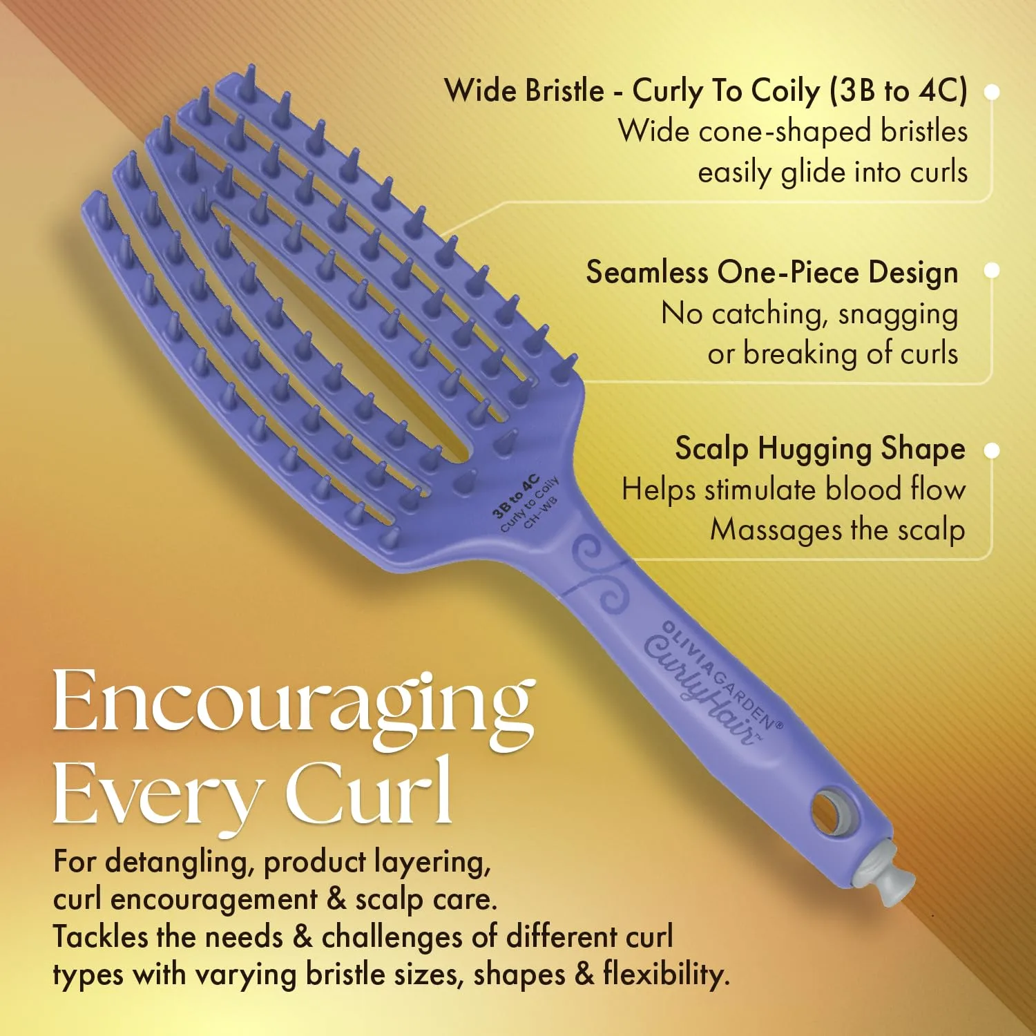 Расческа Olivia Garden CurlyHair для влажных и сухих волос - расческа для кудрявых волос, распутывания, нанесения средств для укладки, стимуляции завивки и ухода за кожей головы. — фото 3