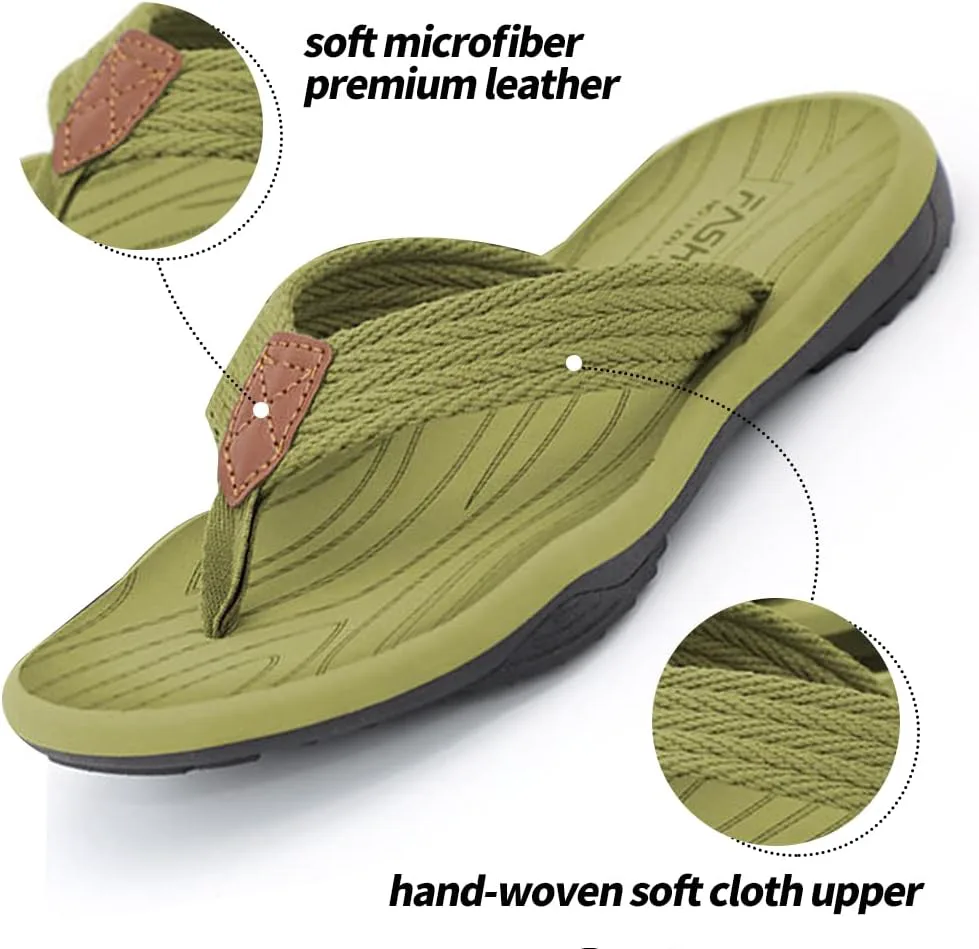 

MGGMOKAY Men's Flip Flops Сандалии Comfortable Thong Сандалии Arch Support Casual T-Strap Сандалии for Men Summer Beach Slides Shoes, зеленый