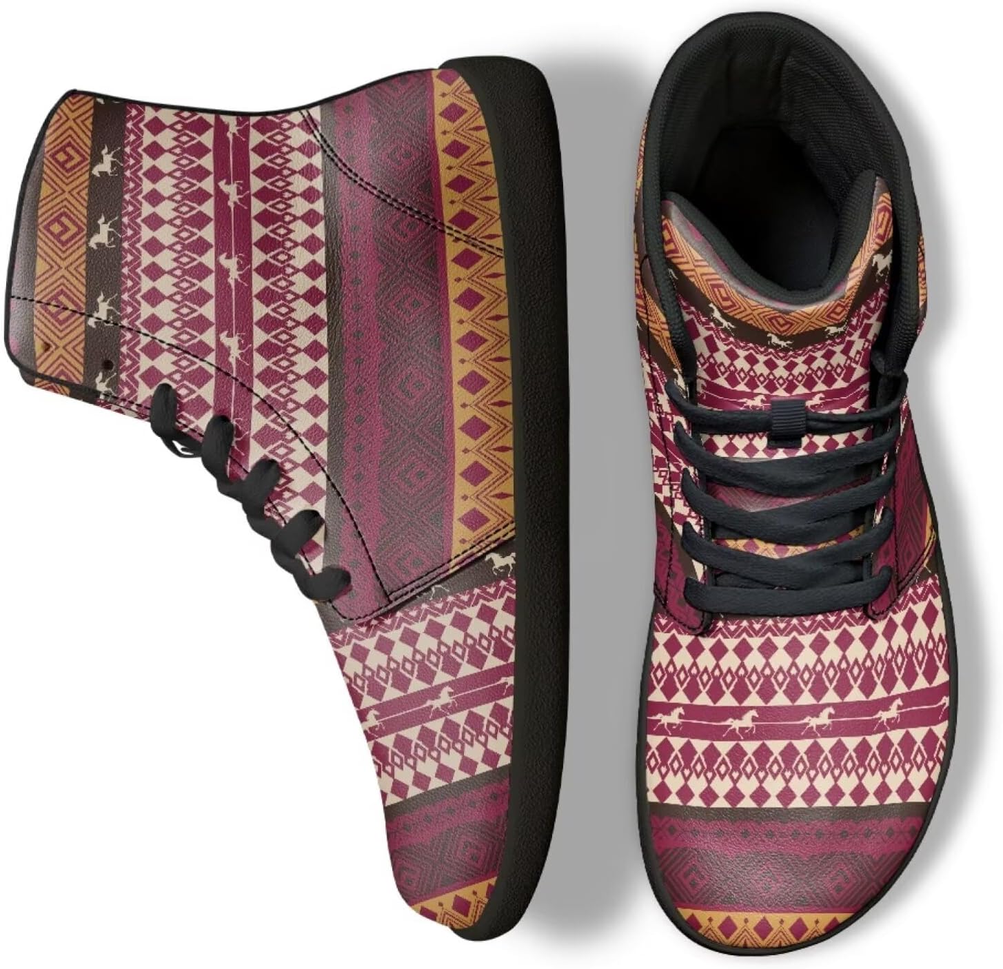 

Кроссовки Binienty High Top Barefoot для женщин и мужчин, модные с нулевым перепадом, водонепроницаемые походные ботинки из ПУ-кожи, Tribal Ethnic Horse