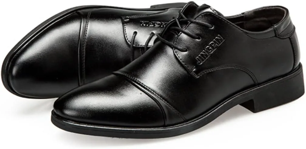 

Мужские официальные оксфорды - комфортные классические туфли с отделкой «wintip», шнуровкой и кожаным верхом, с классическим и современным дизайном Fenlogft, черный