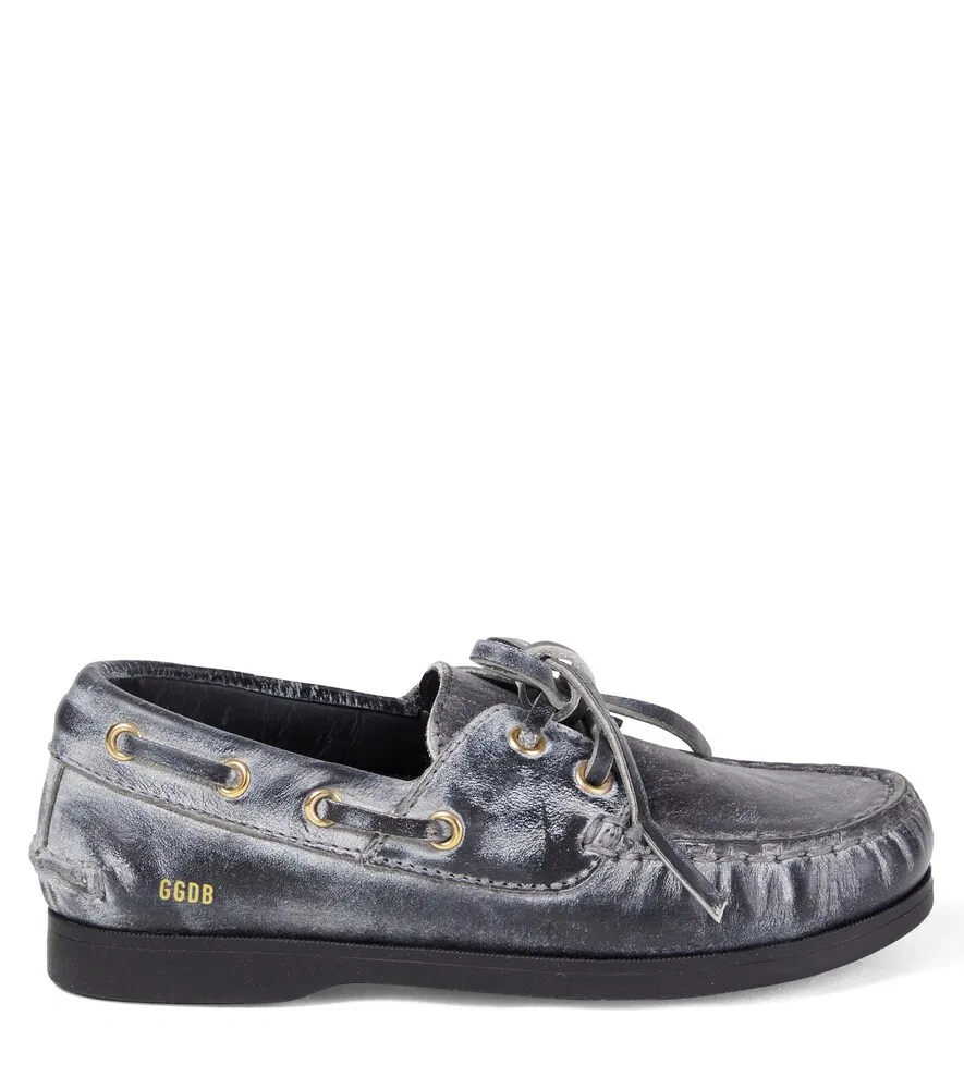 Круизные кожаные лодочные туфли Golden Goose Kids, черный — фото 4