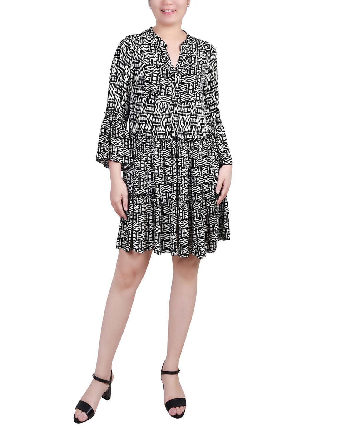 

Миниатюрное многоуровневое платье с длинными рукавами NY Collection