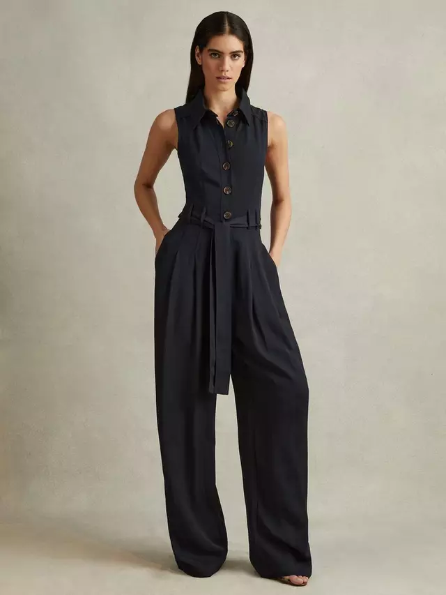 

Комбинезон Reiss Perla Linen Blend, темно-синий