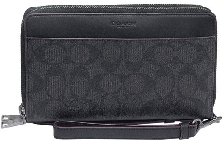 

COACH Кошелек Double Zip с кожаным держателем для карт, мужской, черный