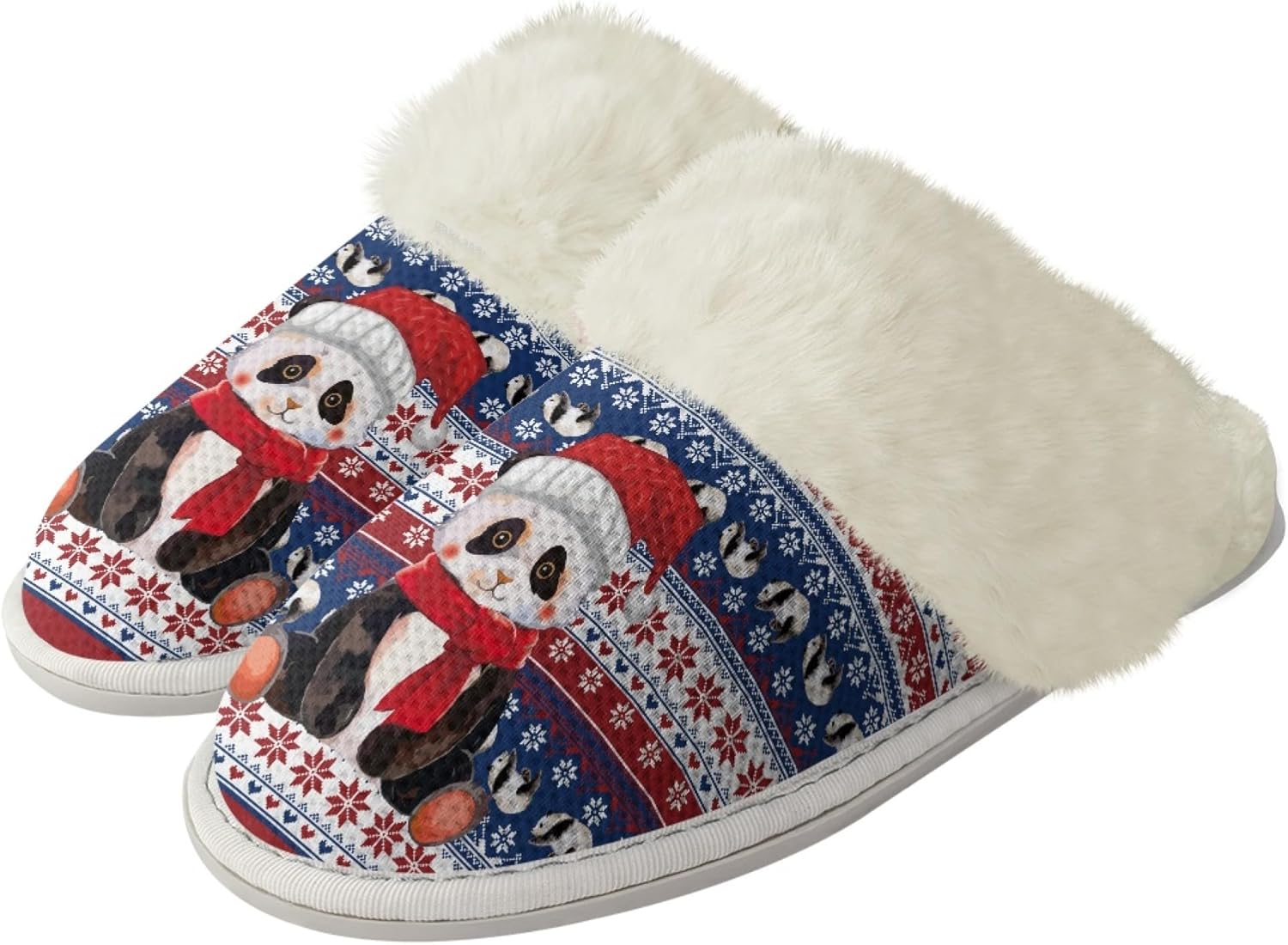 

Домашние тапочки Micoklinlin для мужчин и женщин, с мягкой плюшевой подкладкой, теплые и удобные, с искусственным меховым воротником, противоскользящие, Cute Pandas
