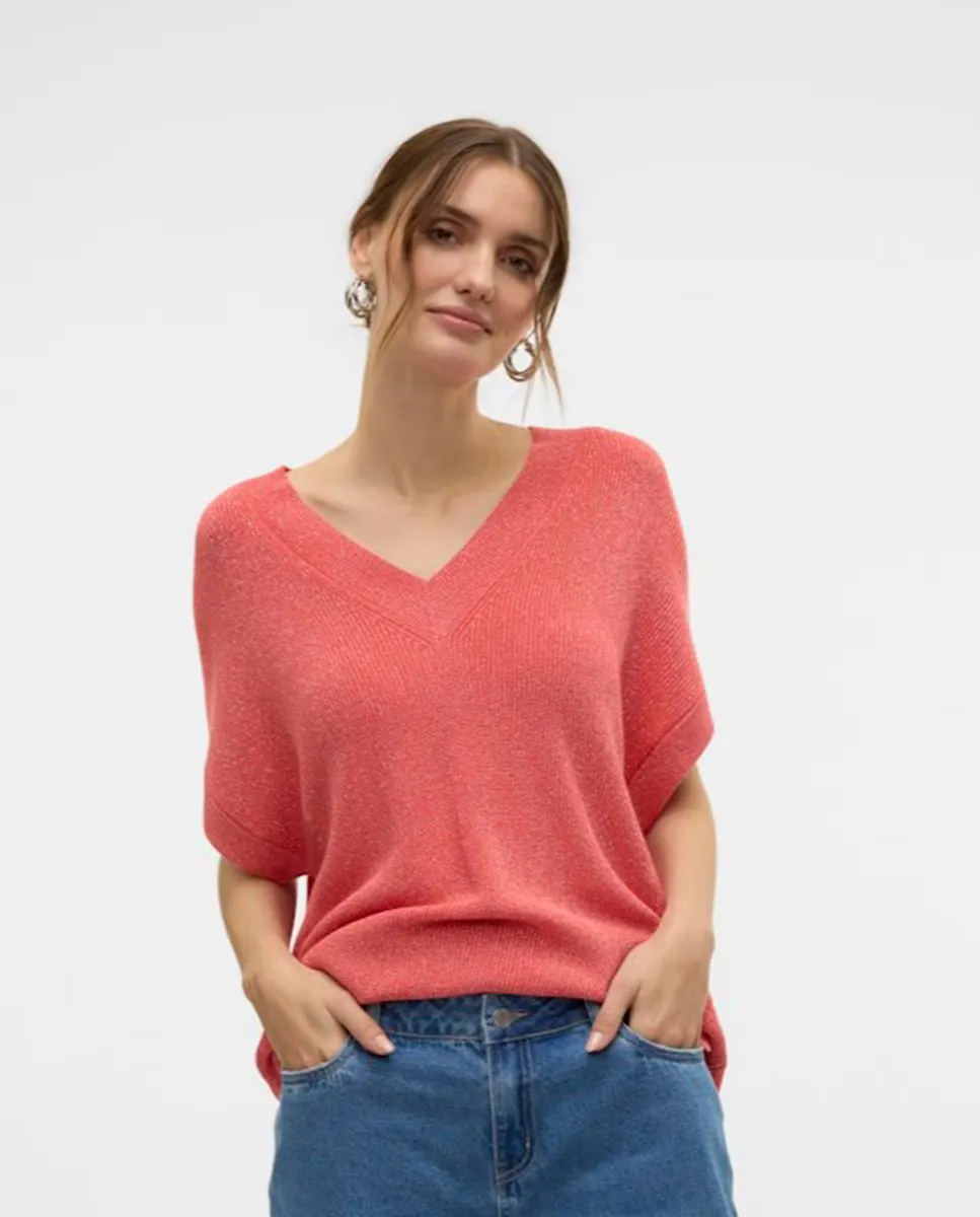 

Женский топ тонкой вязки с блестками Vero Moda, красный