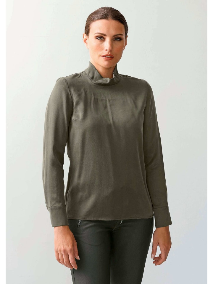 

Alba Moda Атласная блузка со стойкой, оливкового цвета