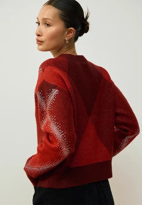 Кардиган Petite fit sparkle argyle crew neck cardigan Next, красный — фото 3