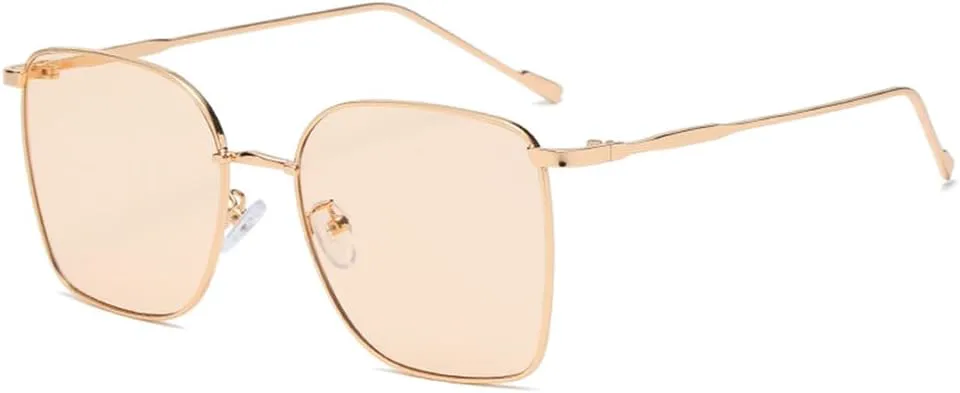 

Модные солнцезащитные очки для женщин, винтажные, ретро, ​​квадратные, тонкие, металлические, большие, черные, с защитой от УФ-излучения UV400 LVTFCO, Clear Brown