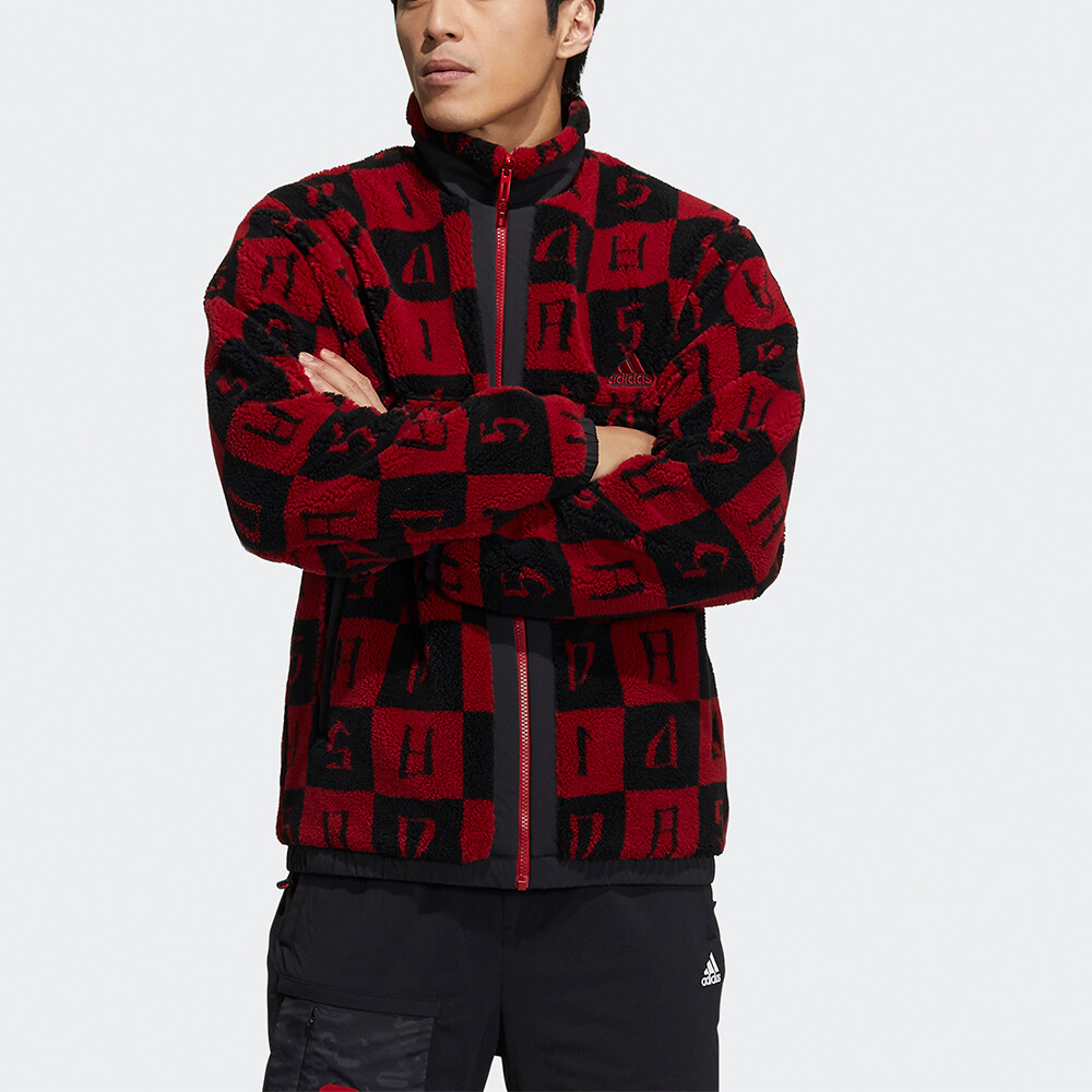 Бархатная куртка мужская темно-красная Adidas, темно-красный — фото 3
