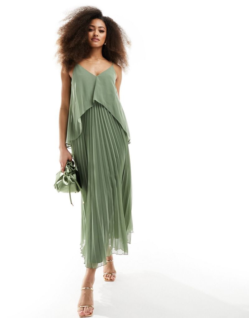 

Шифоновое платье миди со складками и бретелями ASOS DESIGN