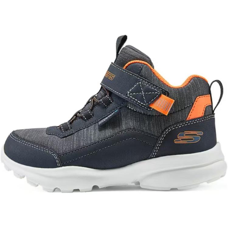 

Skechers Kids Износостойкие и водонепроницаемые детские кроссовки средней высоты для мальчиков. Цвет: темно-серый, оранжевый.