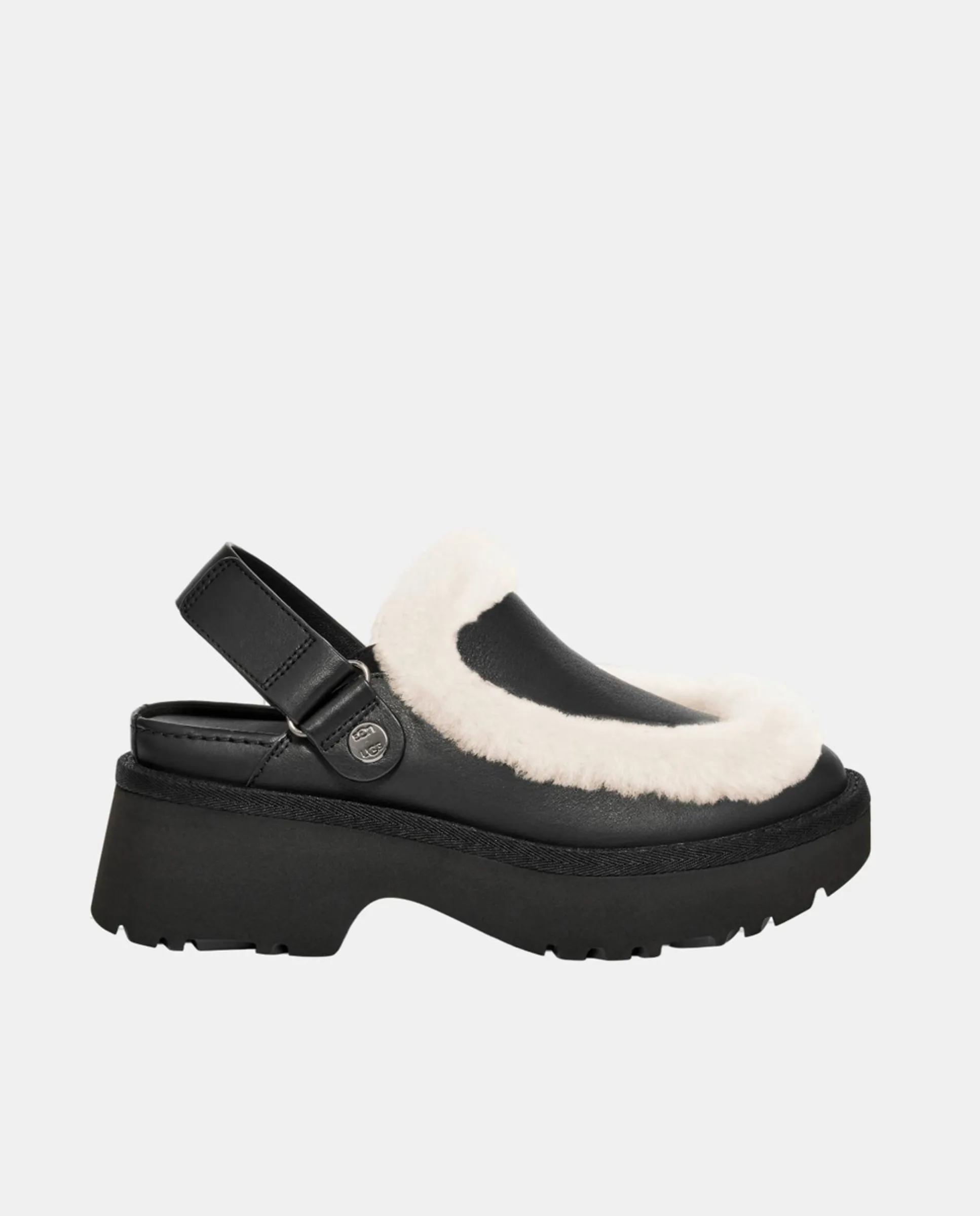 Женский сабо на каблуке ESMEE CLOG. Кожа и подкладка из меха Ugg, черный