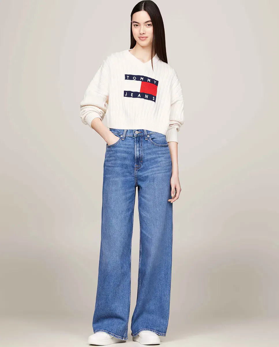

Женский укороченный свитер с V-образным вырезом Tommy Jeans, цвет Crudo