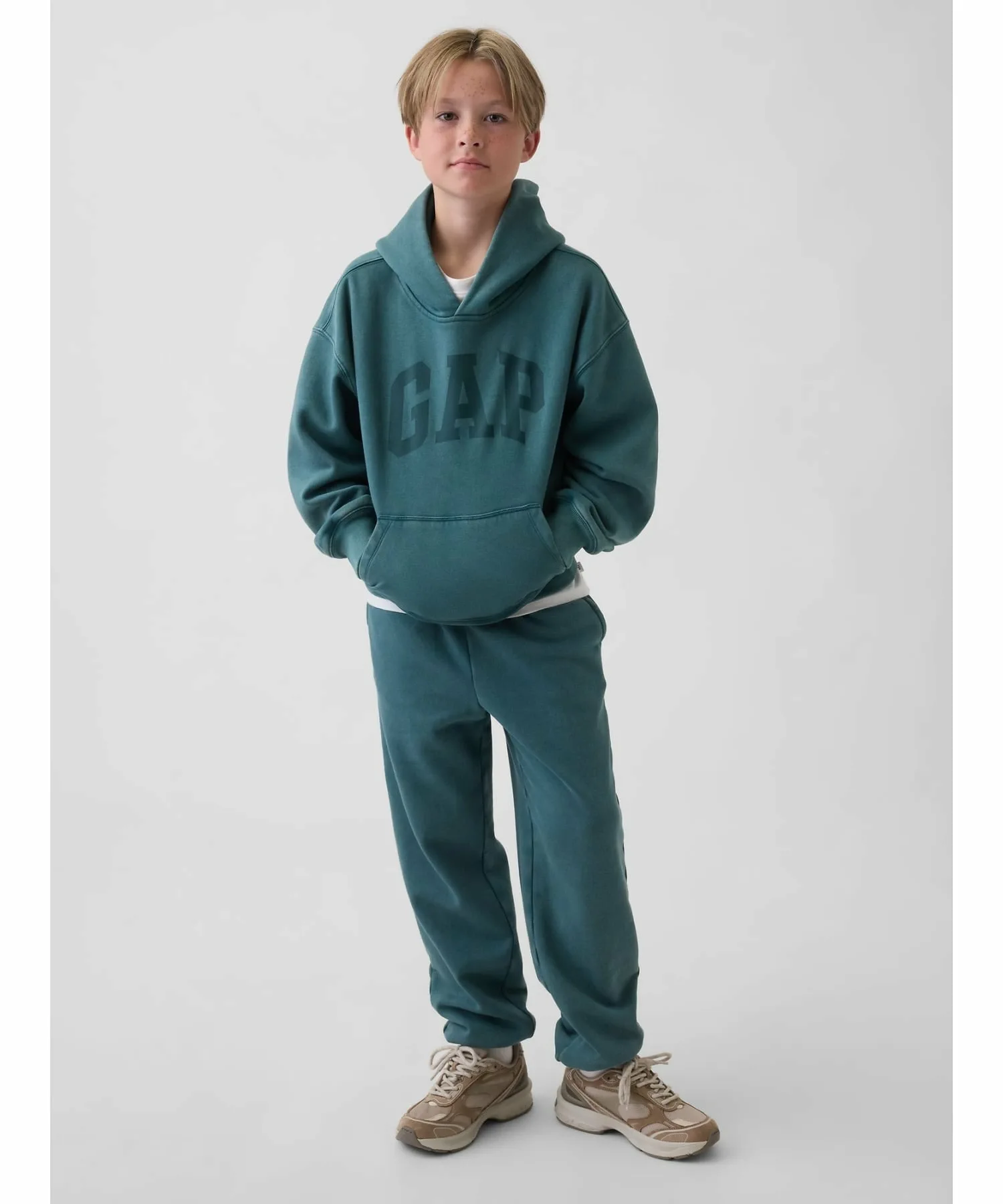 (K) Винтажные мягкие спортивные брюки свободного кроя (детские) GAP, BALSAM_GREEN — фото 3