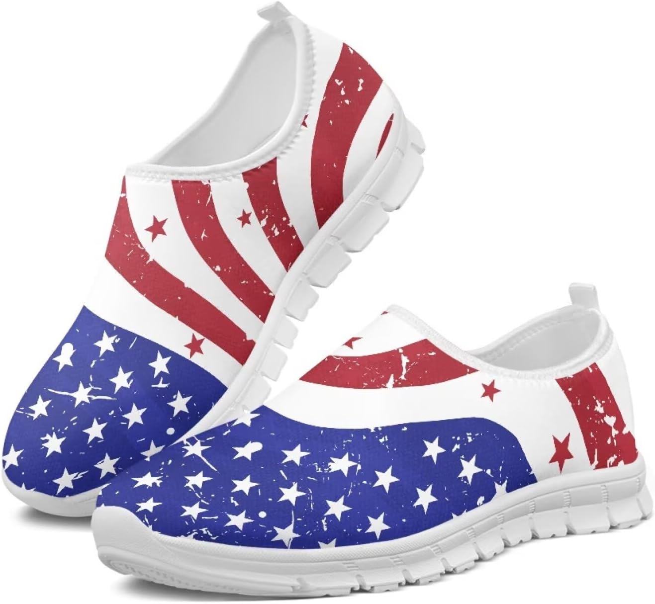 

Мужские слипоны Howilath с принтом флага, повседневные кроссовки для бега, мокасины с противоскользящей подошвой из ЭВА, 11 Wavy Striped Stars American Flag