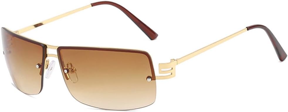 

Солнцезащитные очки без оправы, прямоугольной формы, модные, популярные, для женщин и мужчин, летние, для путешествий, с защитой от УФ-излучения UV400 TKKTLLT, Gold Gradient Tea