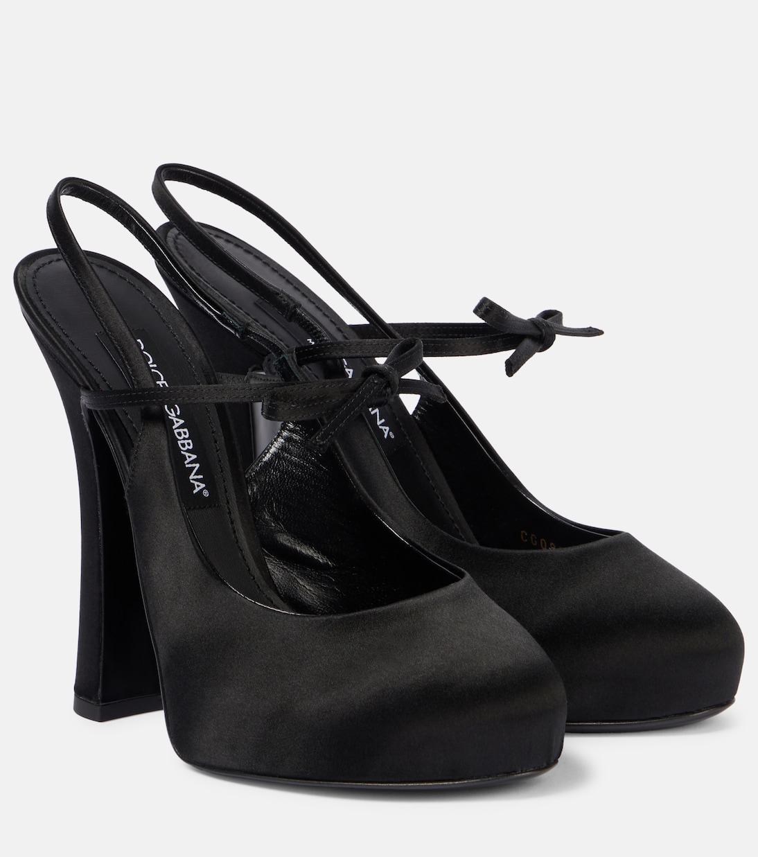 Туфли-лодочки Vally на платформе с ремешком на пятке из атласа Dolce&Gabbana, Nero/Nero