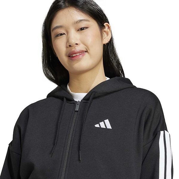 Женский худи на молнии с тремя полосками из флиса Adidas, Black — фото 4