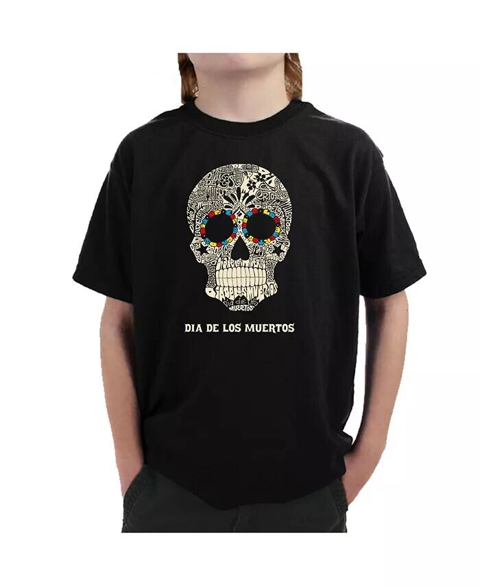 

Футболка с рисунком Word Art для мальчика - Dia De Los Muertos La Pop Art, черный