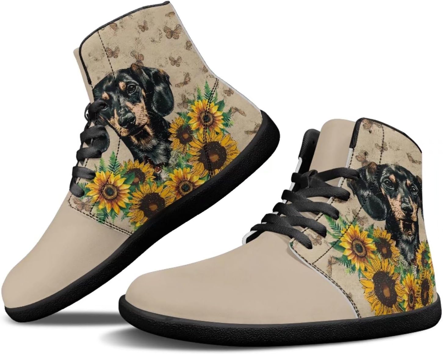 

Мужские обувь Binienty Barefoot с широкой пяткой, высокие кеды с ПУ, минималистичные кроссовки с нулевым перепадом для активного отдыха, Dachshund Sunflower