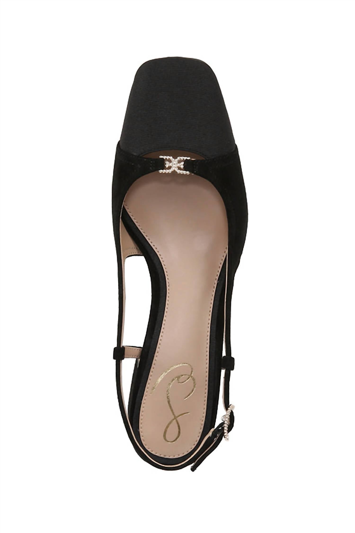 Женские туфли Tarra Slingback на каблуке из черной замши и ткани Sam Edelman — фото 4