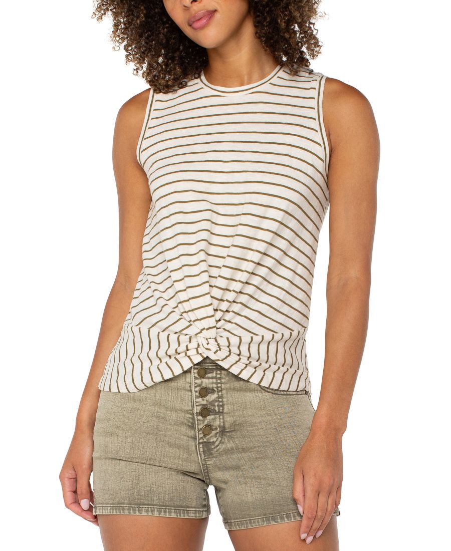 

Небольшой полосатый топ без рукавов с перекрученным передом Liverpool Los Angeles, Cream Olive