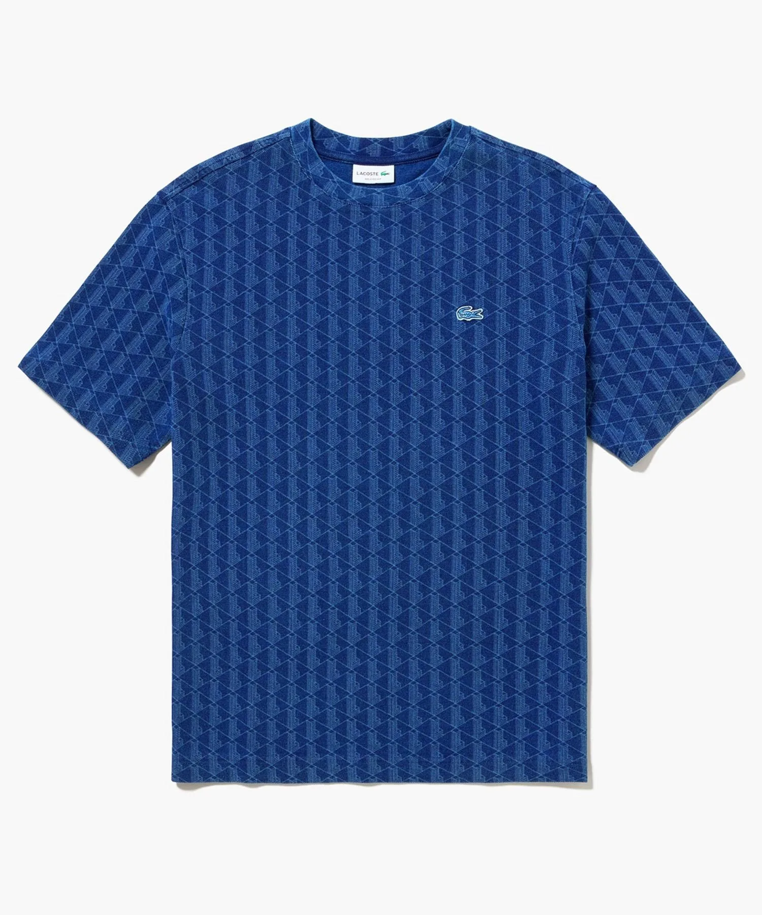 Футболка с короткими рукавами из ткани пике цвета индиго с монограммой LACOSTE, Light Indigo Blue — фото 4