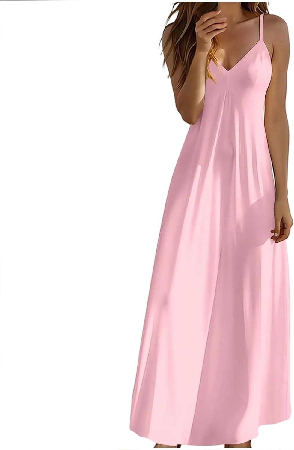 Летнее платье для женщин Flowy Casual Midi, пляжное платье-сандресс с V-образным вырезом и тонкими бретелями Generic, розовый