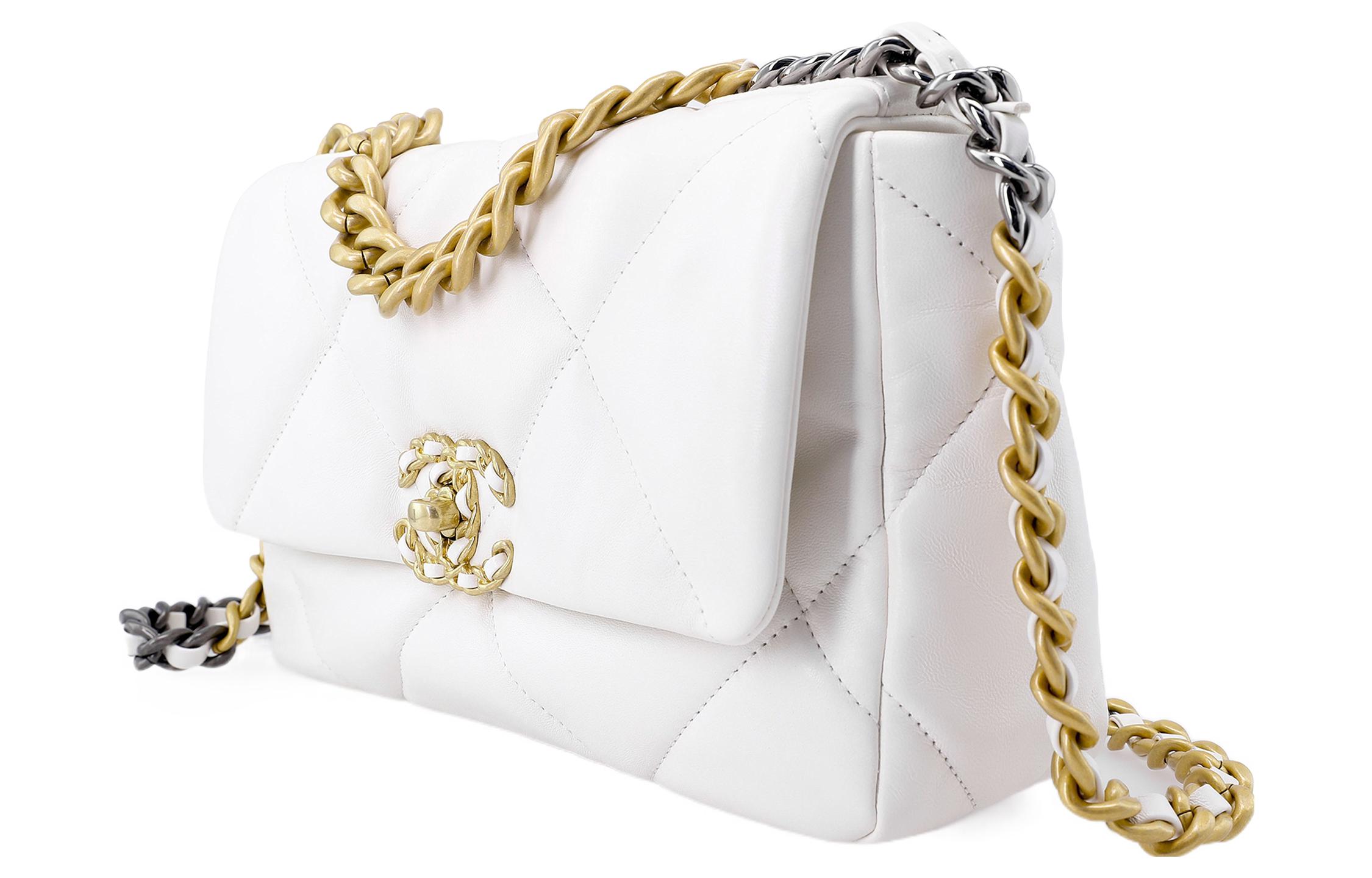 CHANEL Сумка кросс-боди 19Bag из овчины маленькая женская белая — фото 2