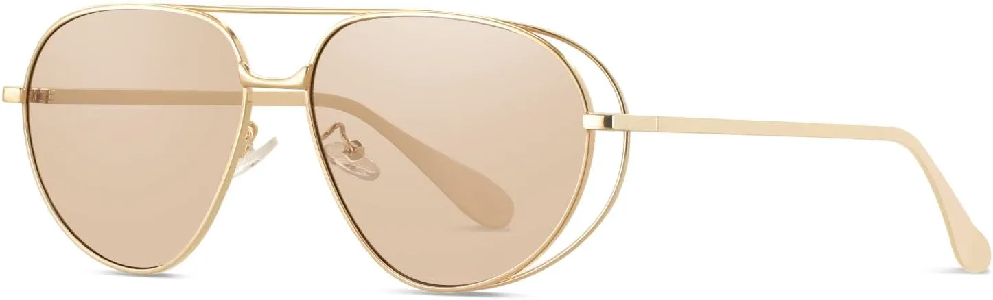 

Солнцезащитные очки-авиаторы YDAOWKN в стиле ретро, ​​золотистые, для женщин и мужчин, модные металлические солнцезащитные очки-авиаторы, Gold Frame Champagne Lens
